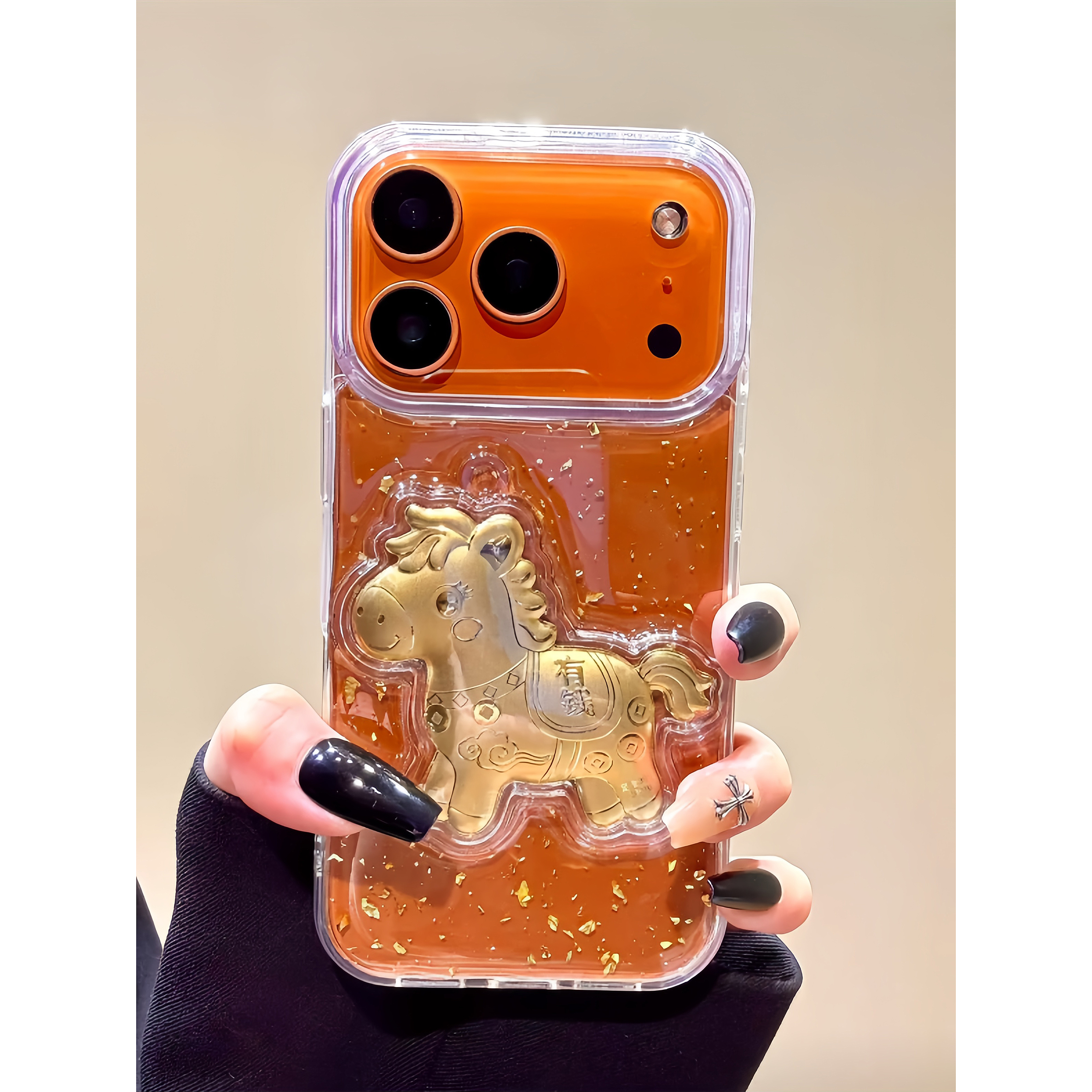 新款有钱马适用苹果16/17promax金箔手机壳15/14男13/12/11女