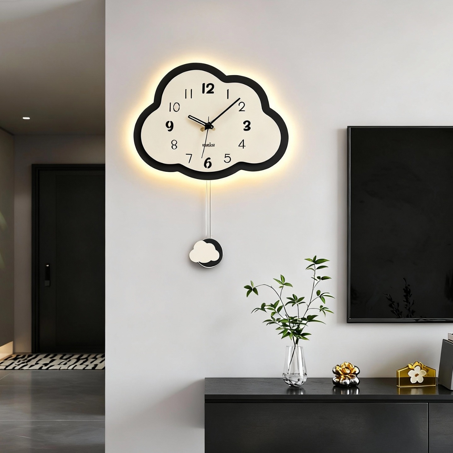 美世达云朵钟表客厅家用挂钟卧室现代简约奶油风钟表静音创意时钟