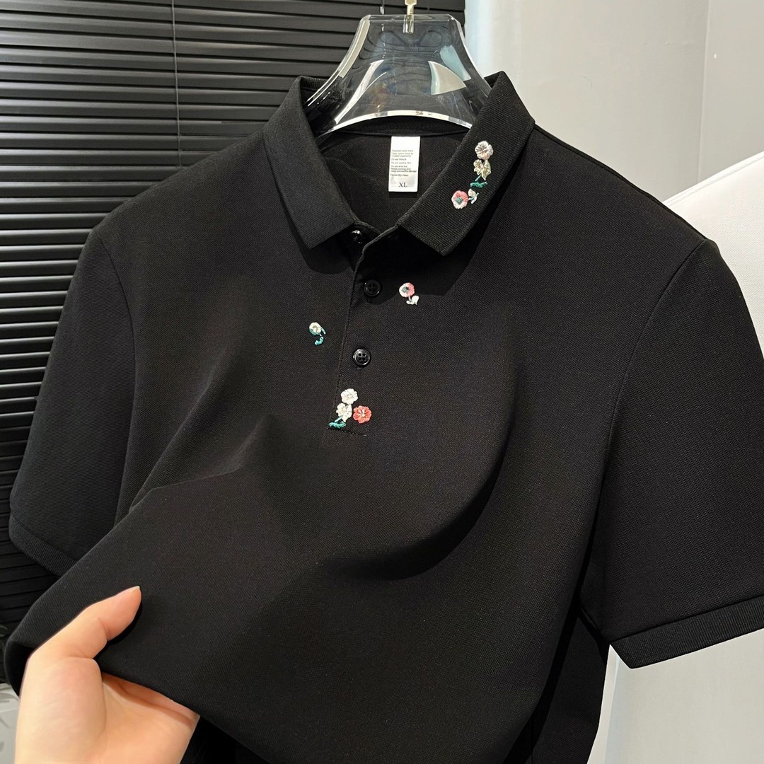 男士轻奢POLO衫夏季新款时尚休闲老钱风男装刺绣翻领短袖宽松上衣
