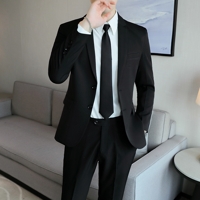 啄木鸟休闲西服套装男韩版商务正装三件套修身结婚伴郎新郎西装外