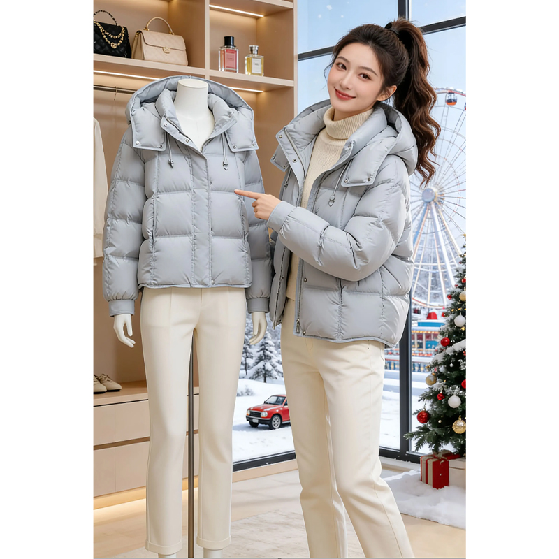 温柔随性风连帽短款蓬松棉服2026冬季新款简约版型出街甜靓清新