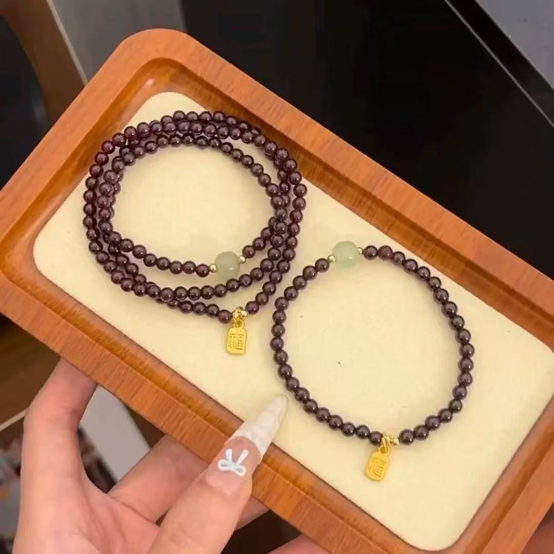 非金属树脂手链 【小叶】新中式禅意福牌简约多圈串珠手串手链