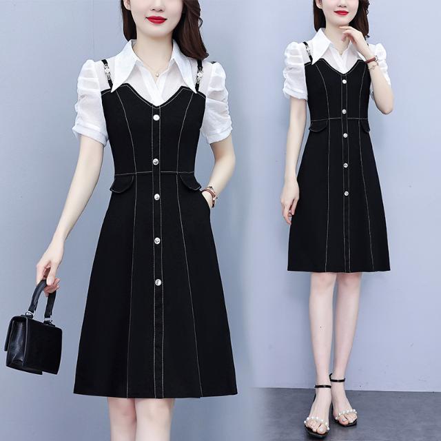 假两件衬衫拼接连衣裙女2025夏季新款时尚气质女神范显瘦减龄裙子
