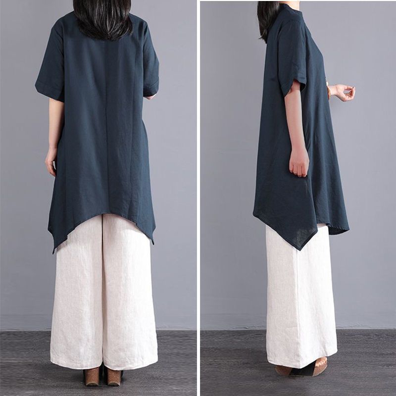 阔太太气质女款夏季宽松大码妈妈装中长款短袖衬衫阔腿裤两件套装