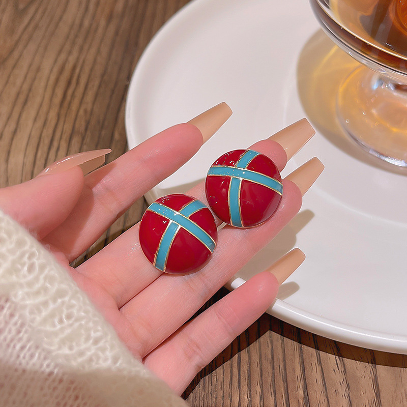 925银耳饰 韩式新款滴釉几何形耳环女ins潮轻奢小众耳钉饰品