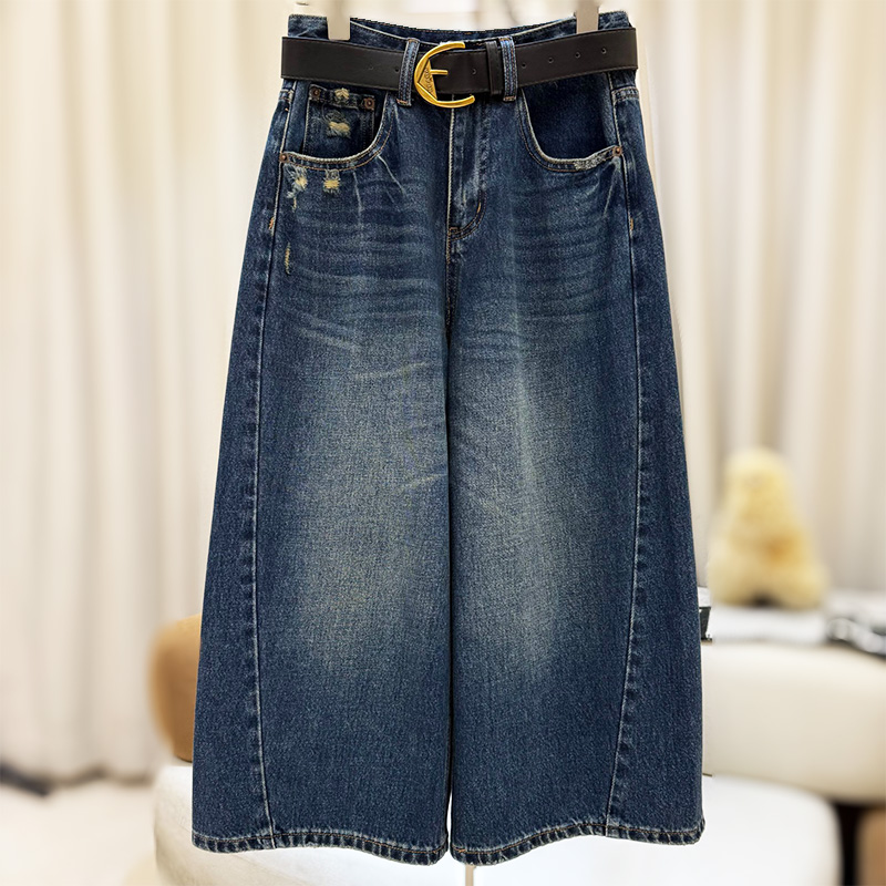 zaw牛仔短裤女大码宽松胖妹妹早秋新款大腿粗屁股大八分裤/25351