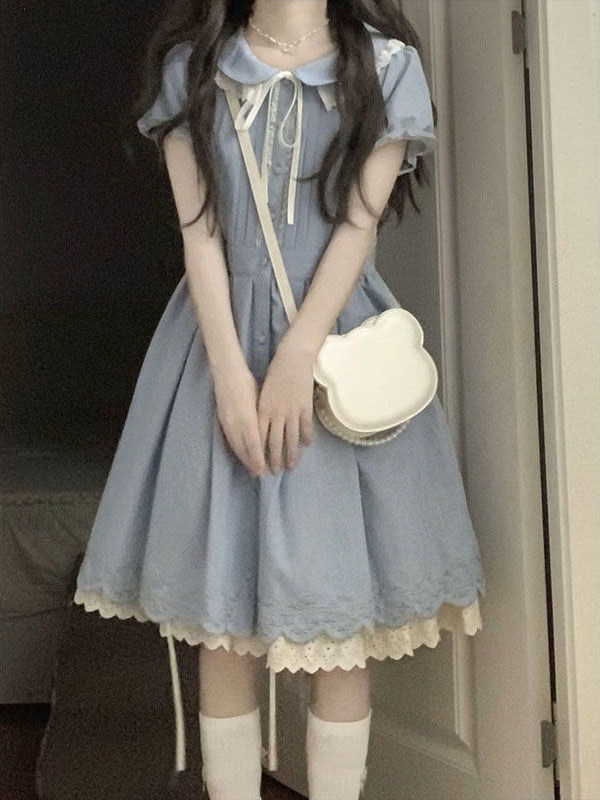 15高中初中学生13少女白色连衣裙夏季12岁大童娃娃领甜美森系裙子