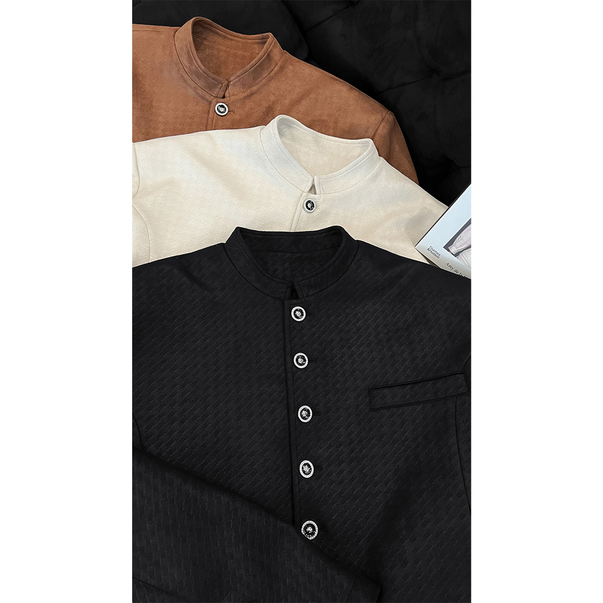 秋季新款潮流复古高级感格纹立领夹克外套宽松长裤套装