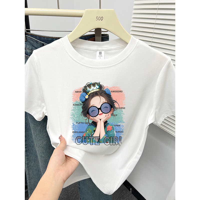 韩版减龄洋气印花正肩百搭大码女装短袖t恤ins新款小众休闲上衣夏