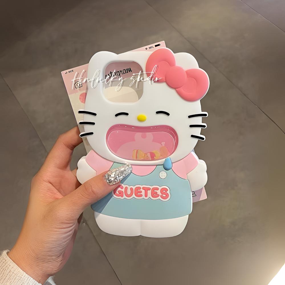 呆萌卡通解压捏捏KT猫适用苹果14手机壳iphone16promax新款15可爱