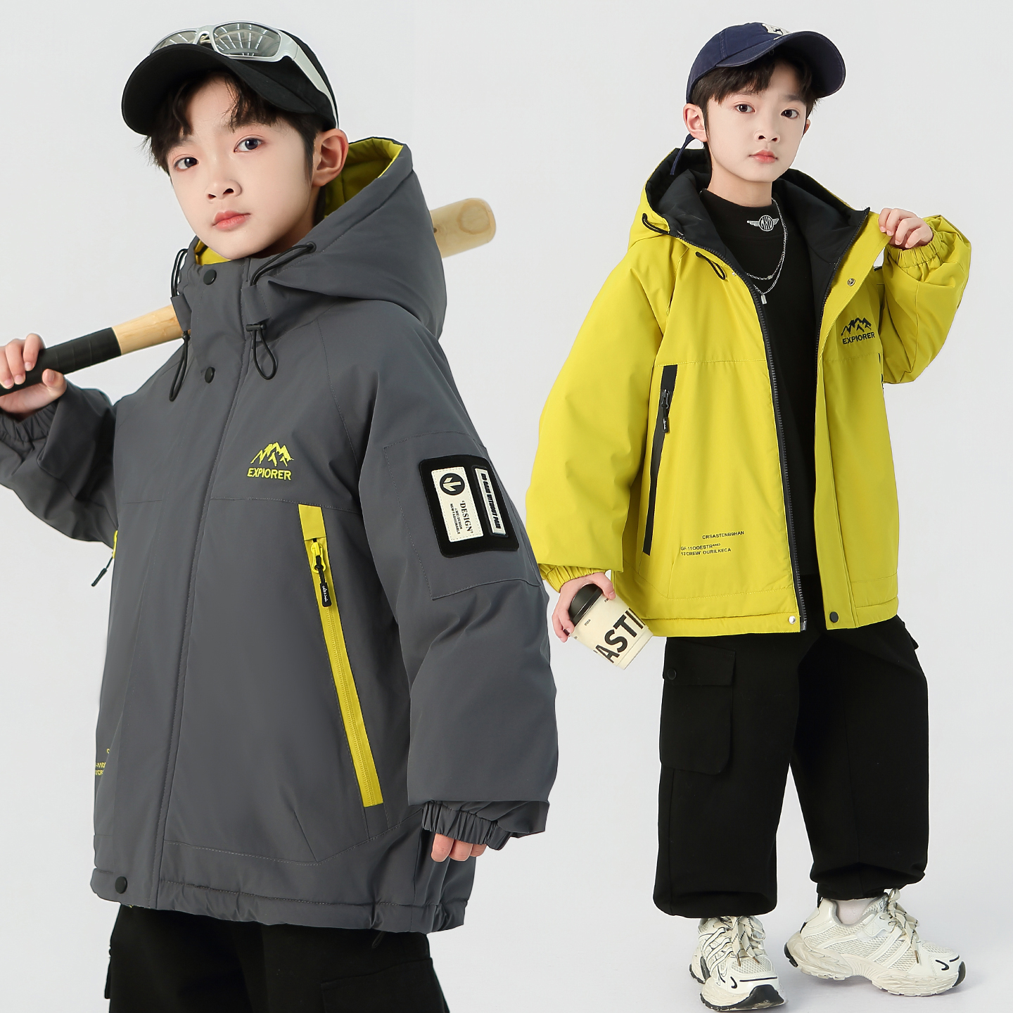 男童加绒冲锋衣外套冬装2025新款儿童加厚派克服棉服中大童冬季潮