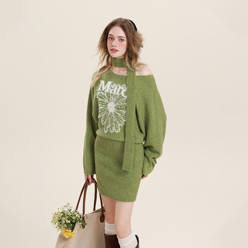Mardi 玛尔帝宽松型毛衣连衣裙秋季毛衣时尚针织女装长袖