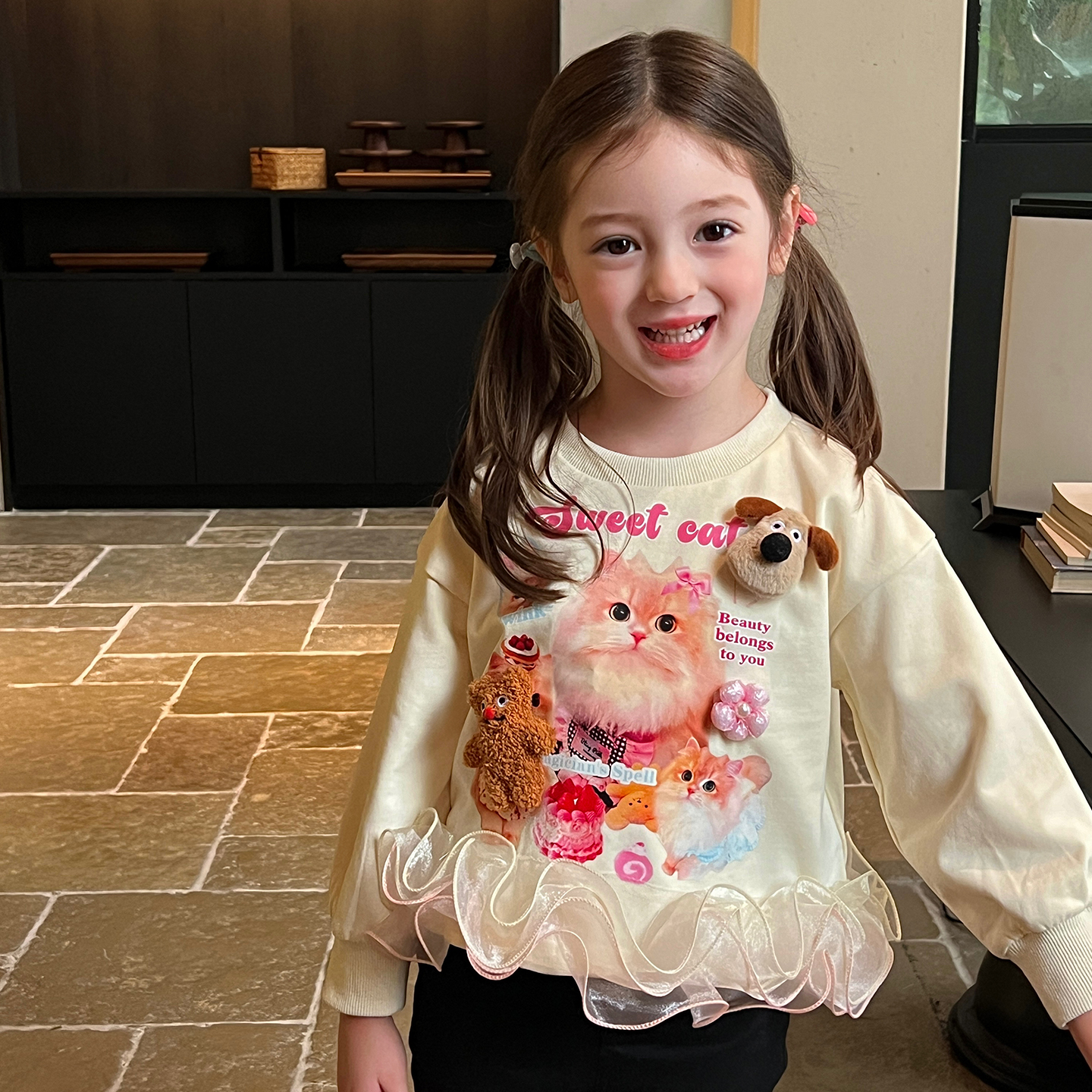 栀了成长记童装女童可爱立体公仔卫衣秋季新款裤子宝宝百搭套头衫