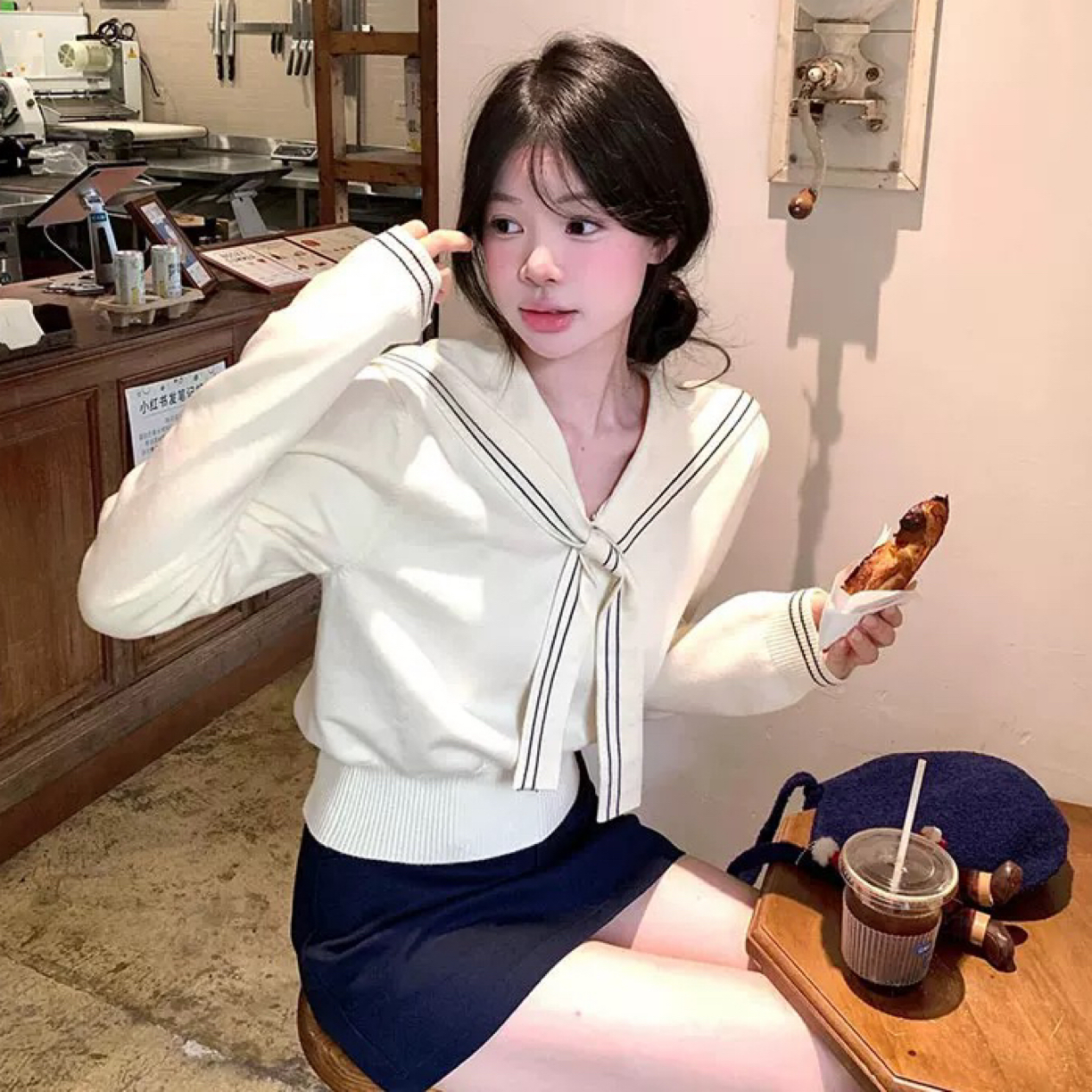 学院风海军领针织衫上衣女2025早秋新款修身显瘦气质百搭纯欲毛衣