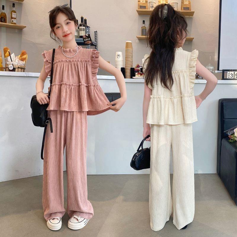 女童无袖阔腿裤套装夏装2025新款6-12岁韩版夏季洋气薄款两件套潮
