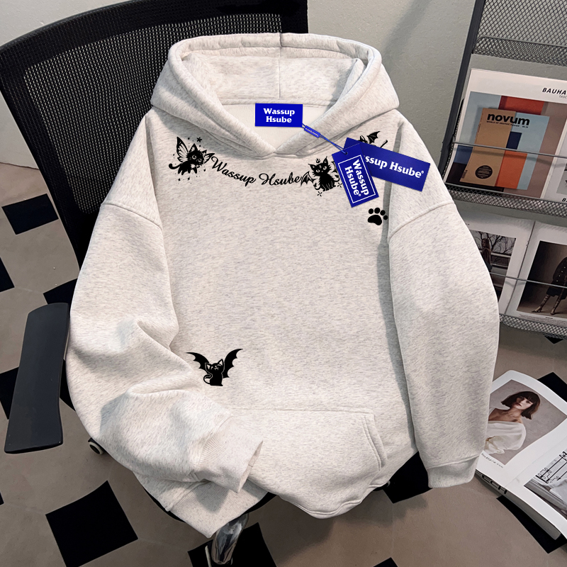 WASSUP HSUBE设计感小众百搭ins连帽卫衣秋冬季新款潮流慵懒上衣