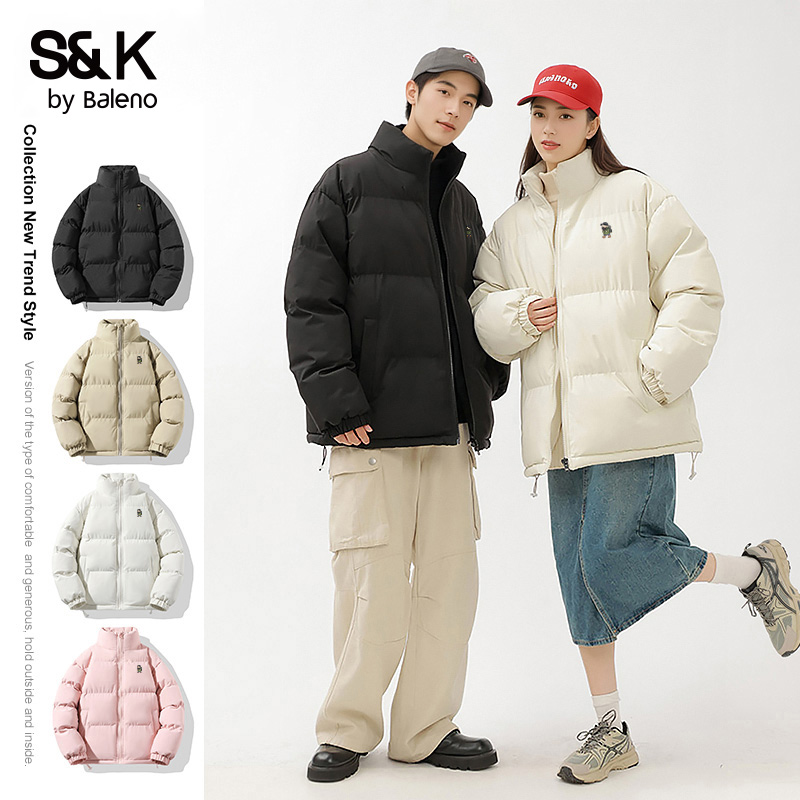 班尼路冬季外套男女同款立领棉服保暖抗寒防泼水可爱小人印花棉袄