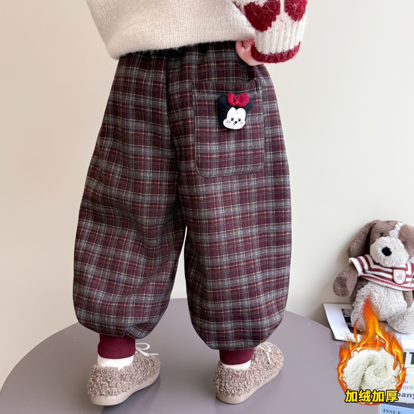 女童格子加绒休闲裤秋冬2025新款洋气儿童加厚保暖冬装裤子洋气韩