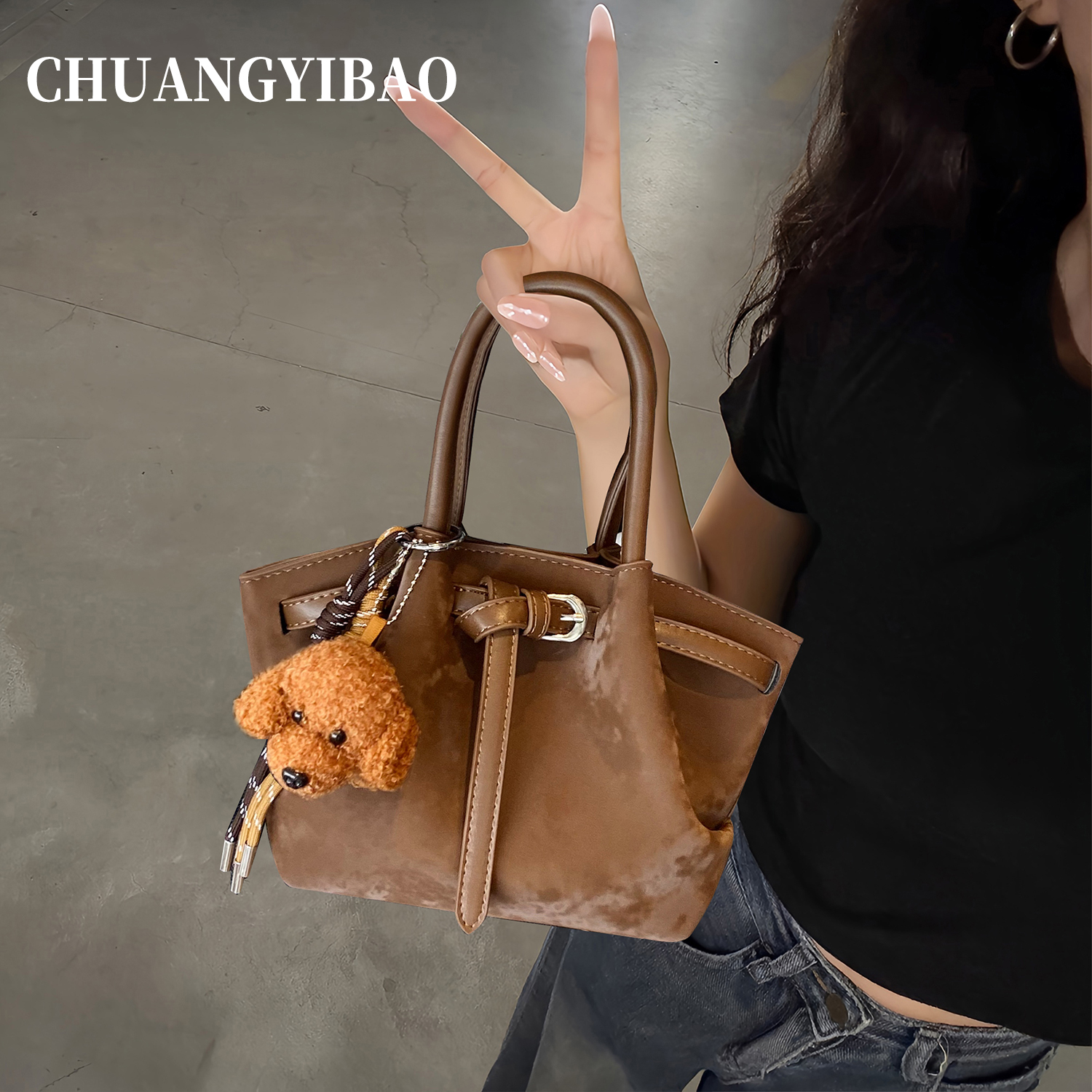 大容量褶皱云朵包女2025新款秋冬麂皮绒手提单肩包时尚复古托特包