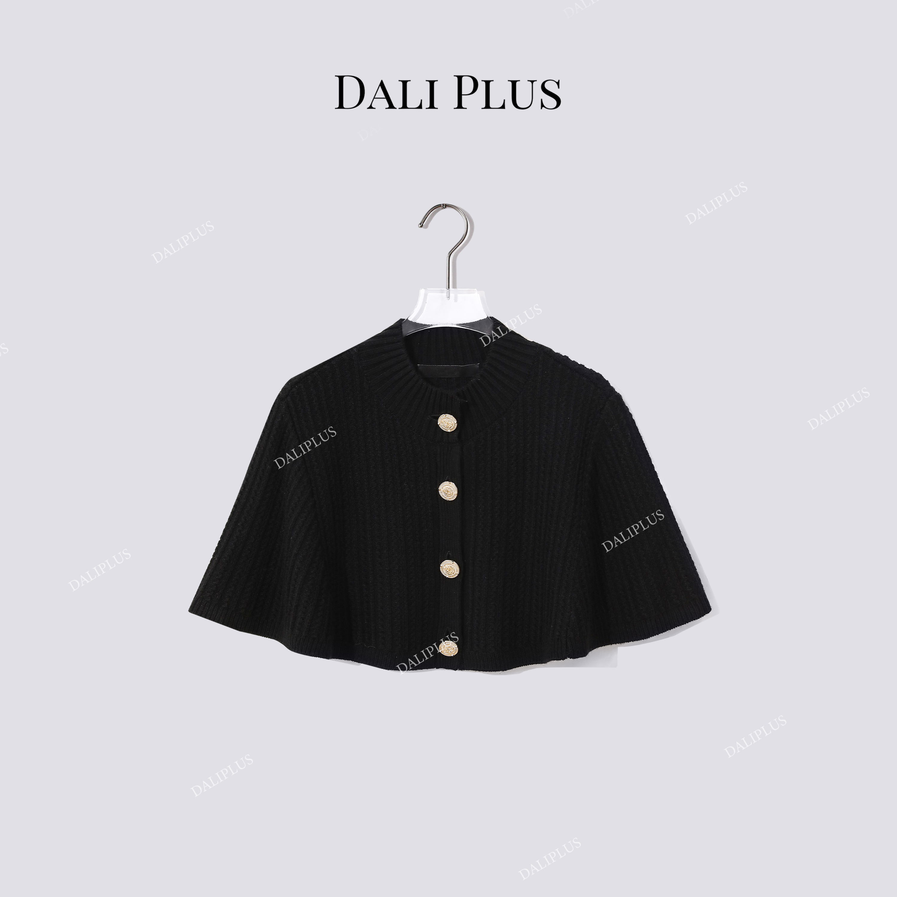 DALI PLUS“黑金羊毛披肩”单排扣针织斗篷-D5ST1450-1