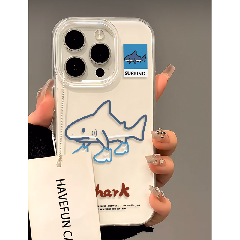 雅天立趣味卡通鞋子鲨鱼适用苹果16新15手机壳华为vivo小米15oppo