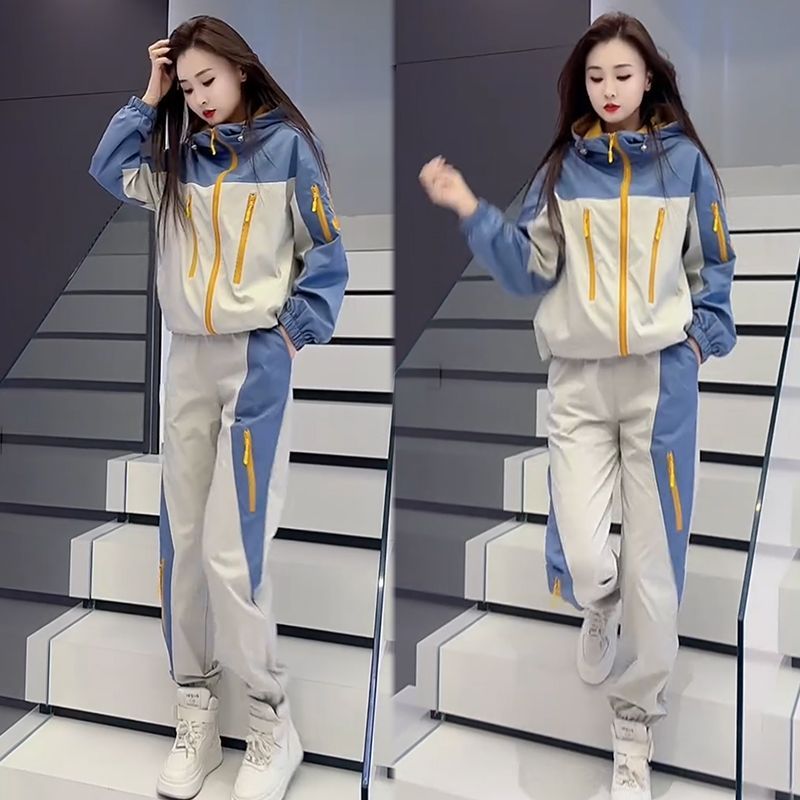 春季2025新款冲锋衣套装女宽松大码网红气质显瘦遮肉洋气两件套潮