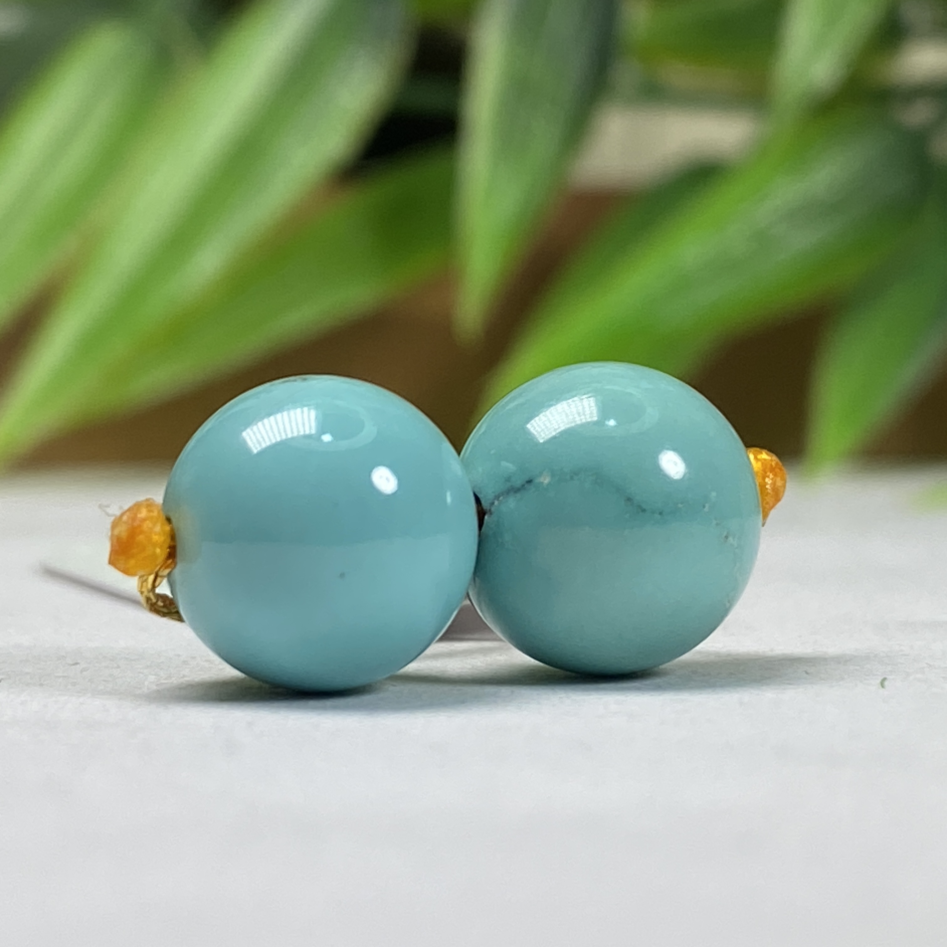 珍松堂天然原矿绿松石圆珠对珠项链配珠尺寸9.2mm重2.46克地大