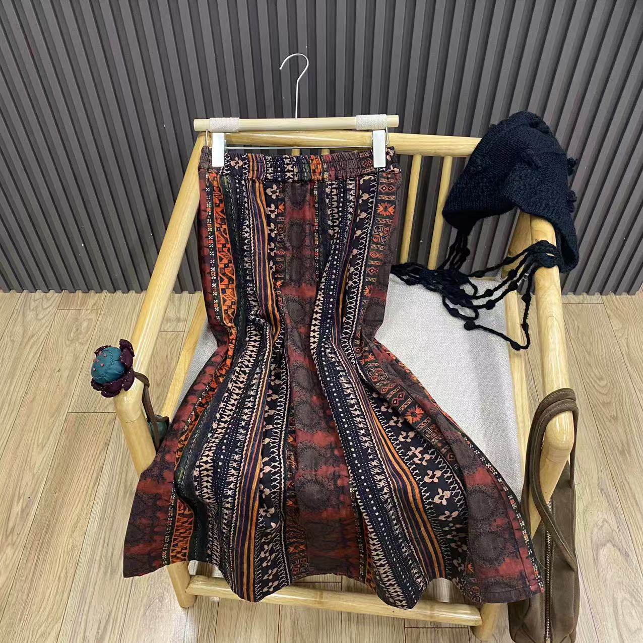 秋季复古印花纯棉半身裙宽松文艺中长款百搭A字裙女Q99900-3