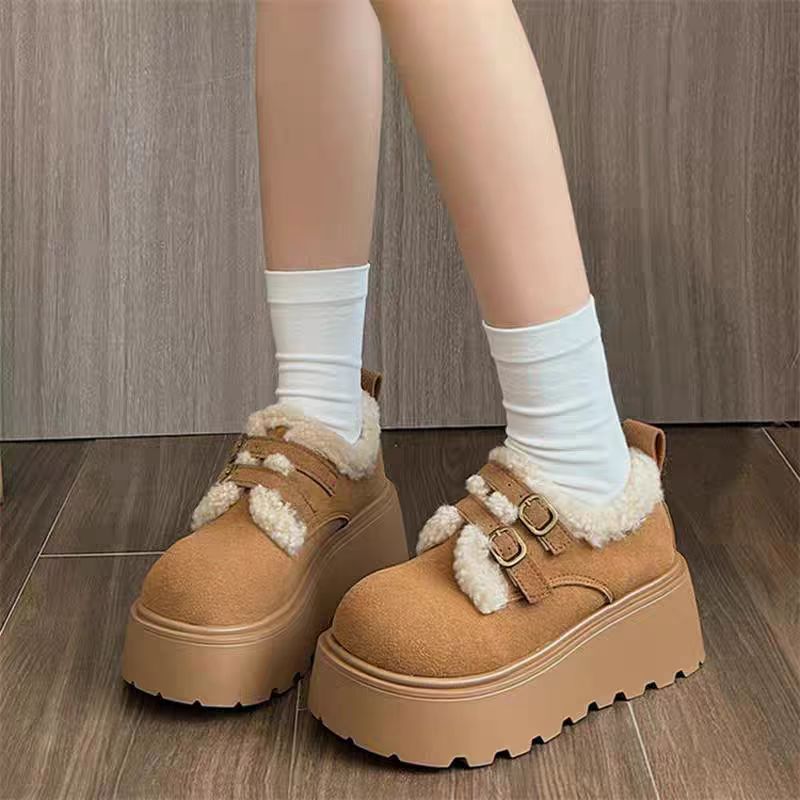 松糕厚底增高勃肯女鞋雪地靴2025新款冬季加绒保暖毛毛鞋博肯棉鞋