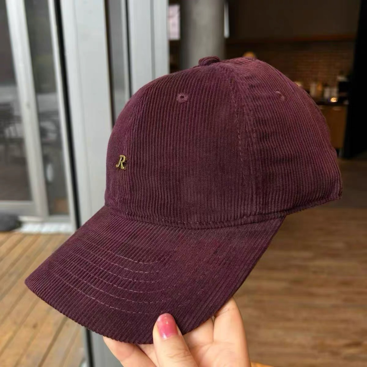 韩系高级弯檐灯芯绒棒球帽子男女纯色简约字母休闲百搭保暖鸭舌帽