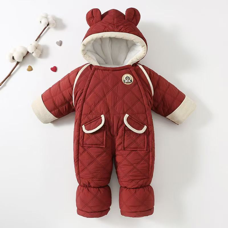 新款婴幼儿连体衣包脚男女童宝宝加绒加厚爬服新生冬季外出抱衣