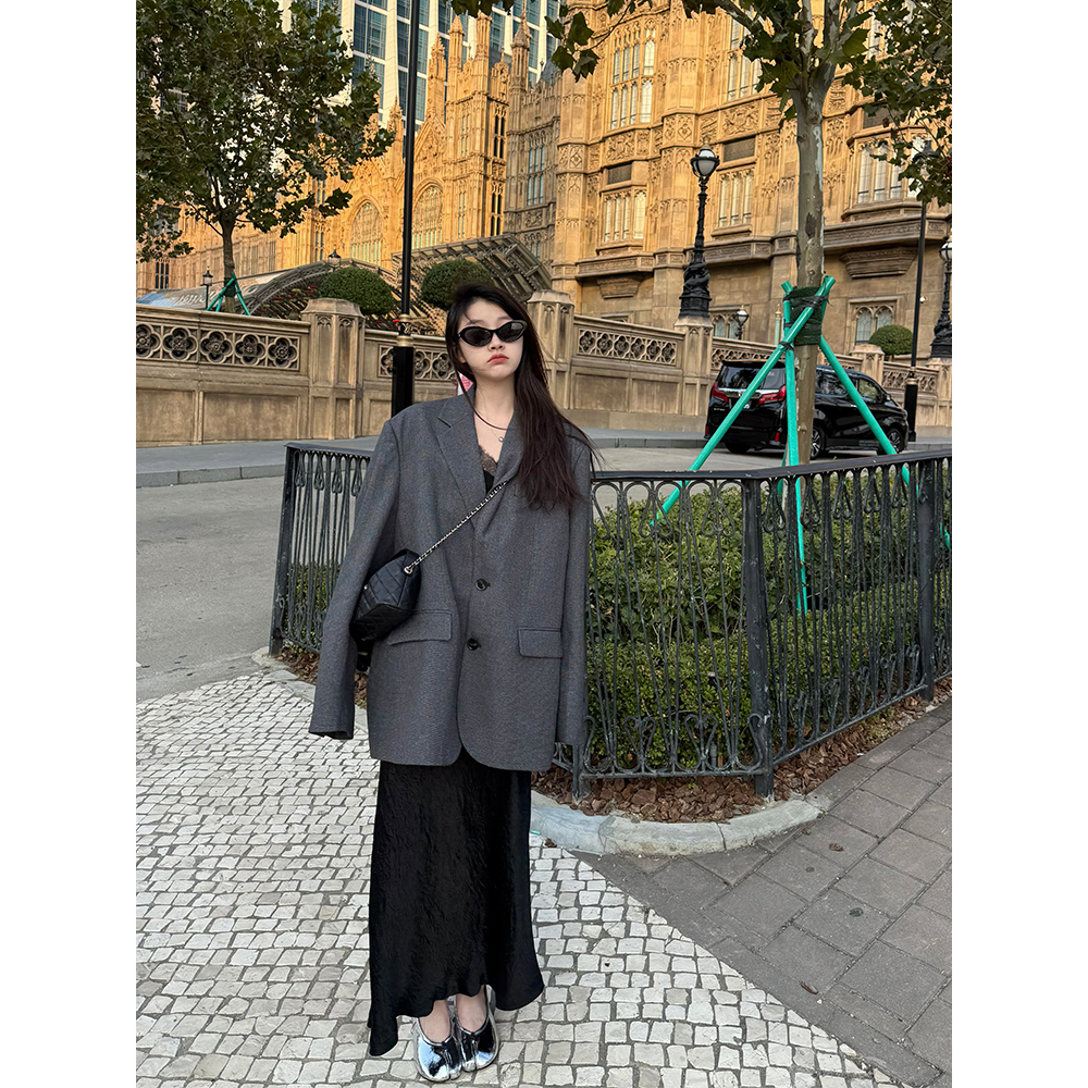 VUMP 西装控挺阔韩版痞帅高级纹理宽松显瘦百搭西装外套女春秋季