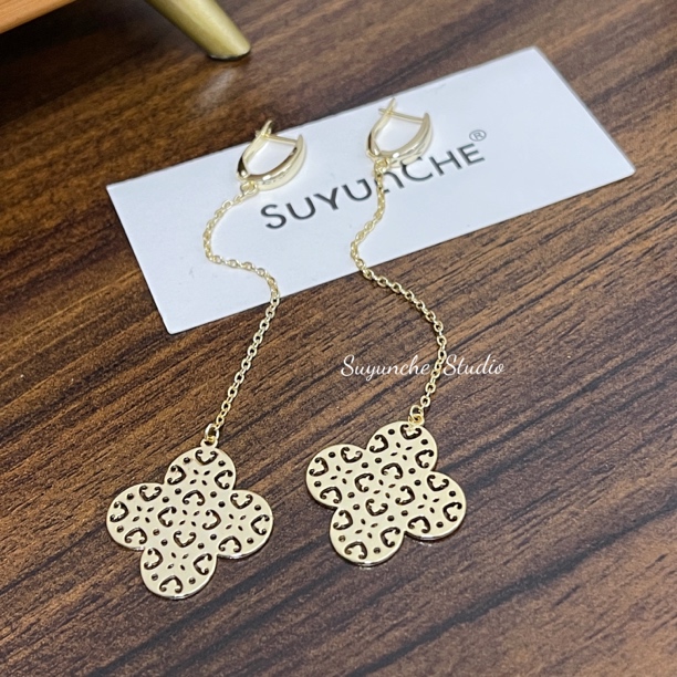 铜合金耳饰 Suyunche2512绿金色时尚新款原创流苏耳环