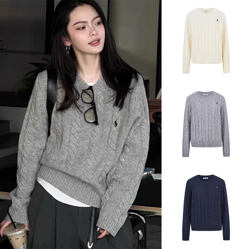 Moses Queen/魔西女王老钱风圆领秋冬刺绣套头毛衣长袖休闲针织衫