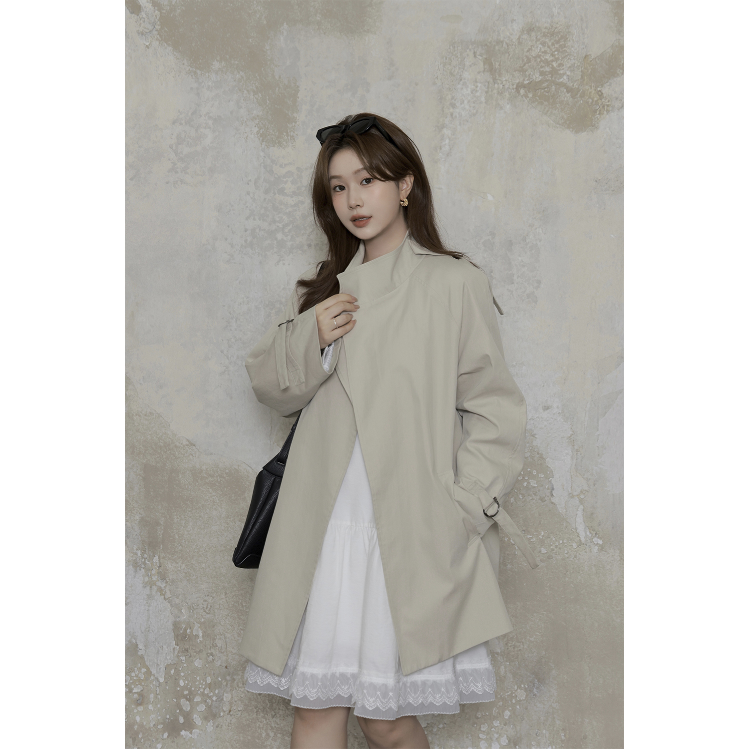 现货大婉酱微胖定制【清冷感风衣】立领外套秋气质中长款大衣 0068D