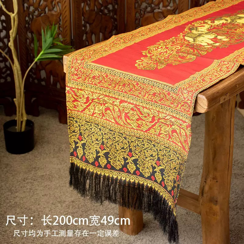 泰国进口东南亚风格泰式茶台布艺长条茶几桌床高级感装饰品