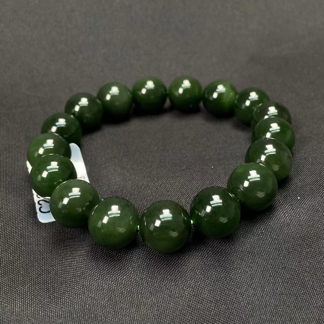 天然和田玉碧玉12mm左右辣菠菜绿手串老料手链单圈时尚情侣