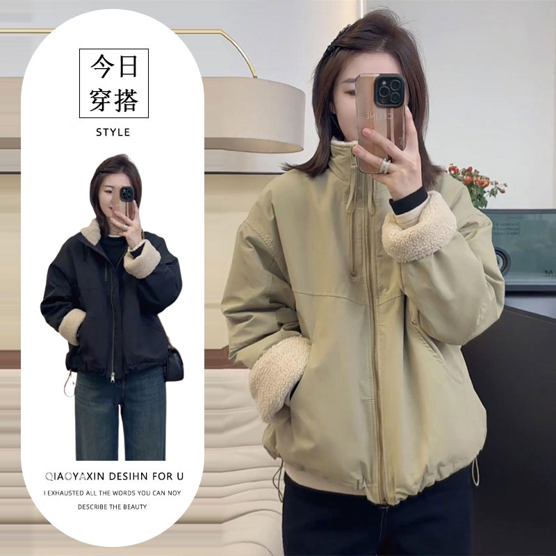 双拉链棉衣休闲冲锋衣2025秋冬新款加厚夹克宽松休闲时尚外套女款