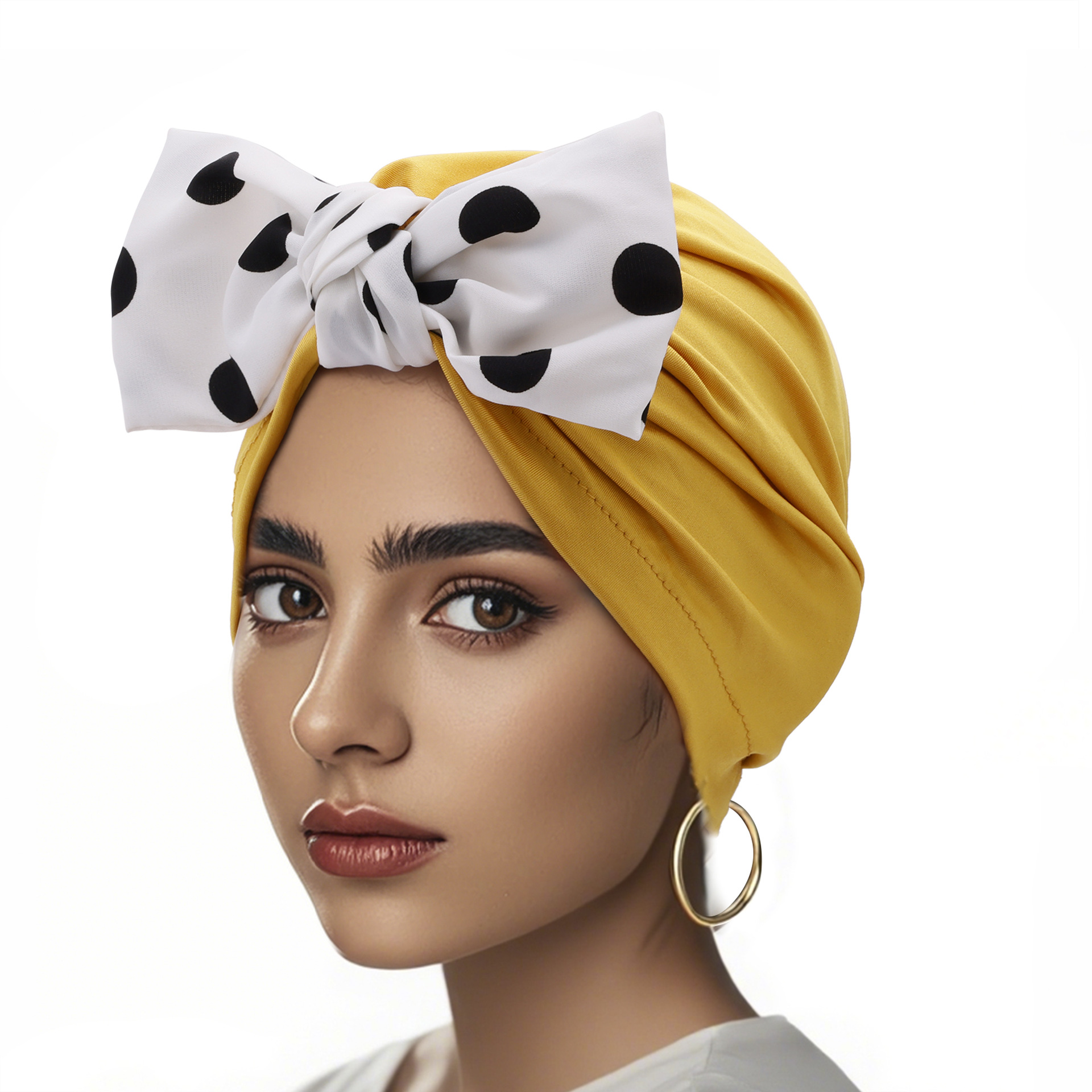 夏季女帽子黄色洗脸运动波点可爱蝴蝶结网红弧形西部显瘦