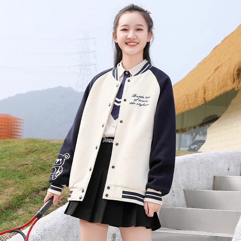 美式爆款棒球服春季新款中学生休闲洋气百搭字母刺绣春秋学生外套