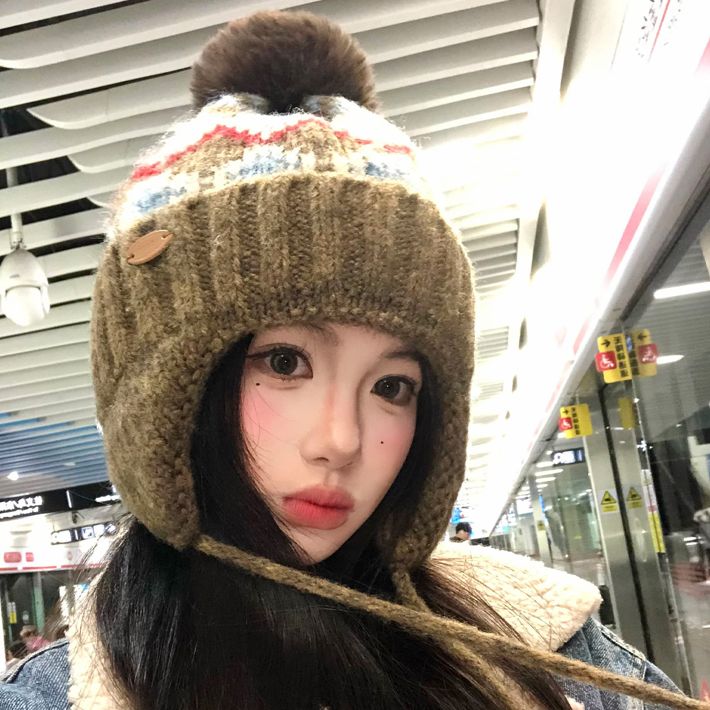 加厚版费尔岛帽子女秋冬季加绒保暖护耳显脸小毛线防寒针织雷锋帽