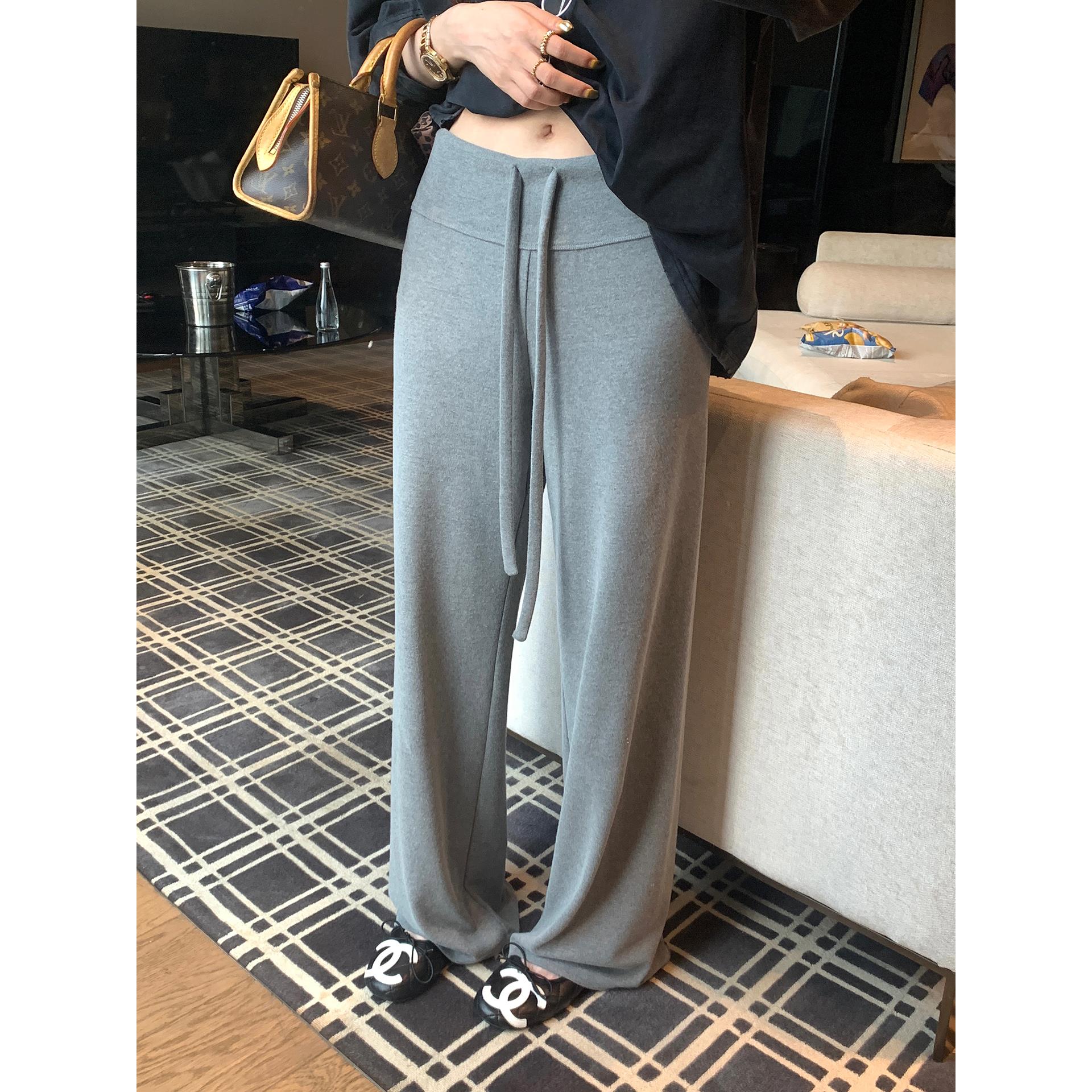 区区欧阳抽绳垂感阔腿裤女裤子秋季小个子长裤休闲裤运动裤女卫裤