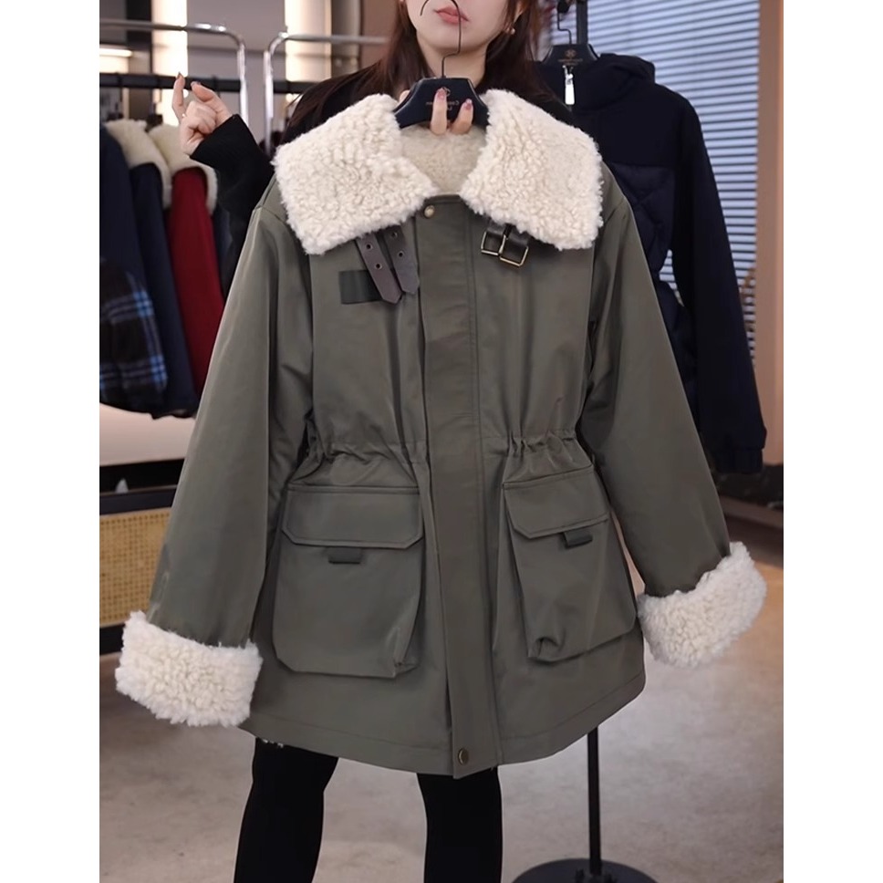 港式复古翻领加绒保暖外套女冬季新款显瘦百搭宽松棉衣棉服0864