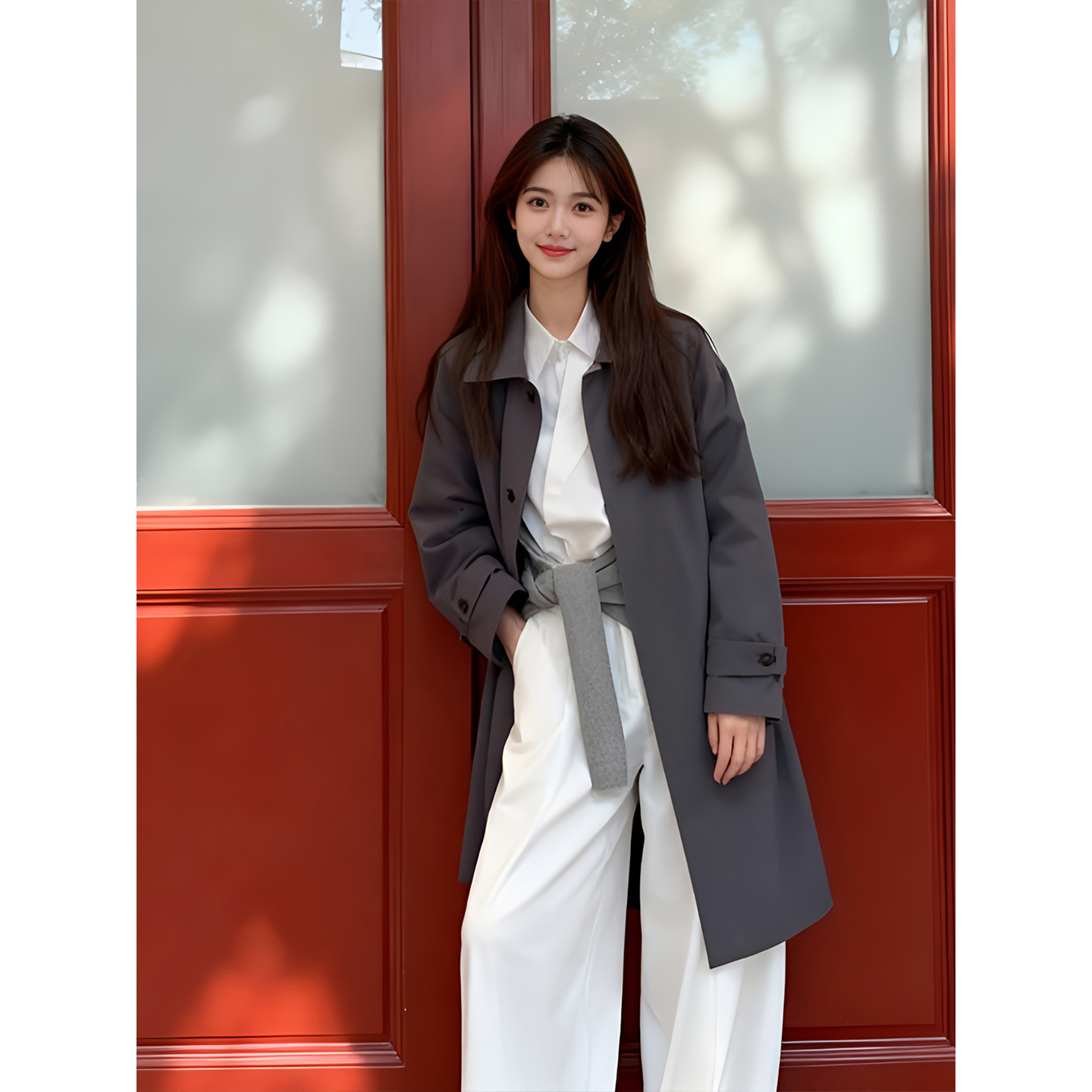 设计感卡其色风衣女款2026春秋新款高级感小个子复古气质显瘦大衣
