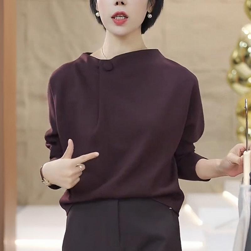 紫色立领t恤女秋季2025新款时尚减龄宽松显瘦高级感短款打底上衣