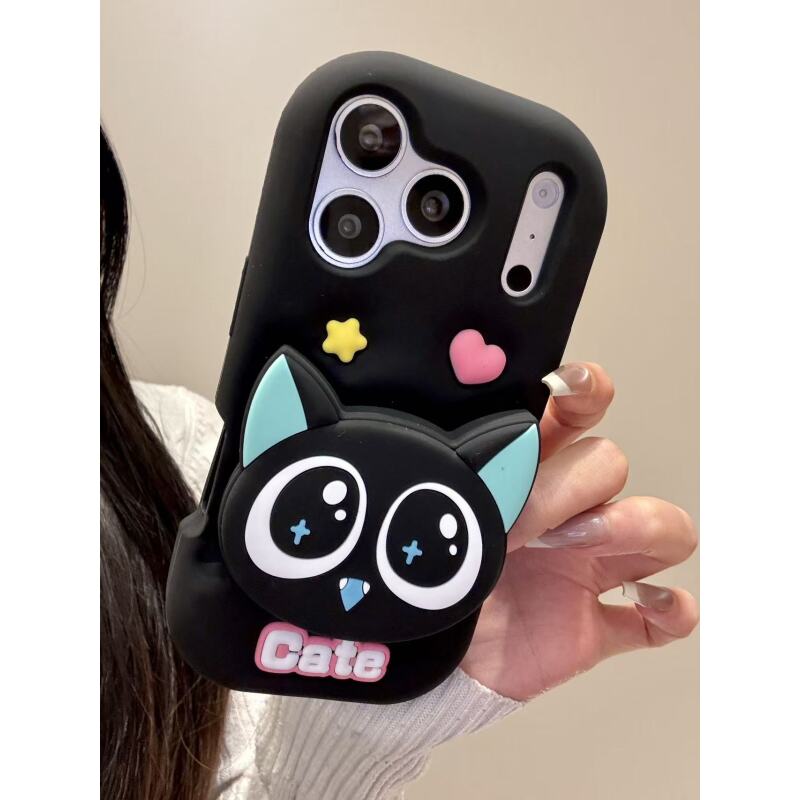 萌系可爱小黑猫硅胶适用于iphone17promax苹果16p手机壳15pro新款