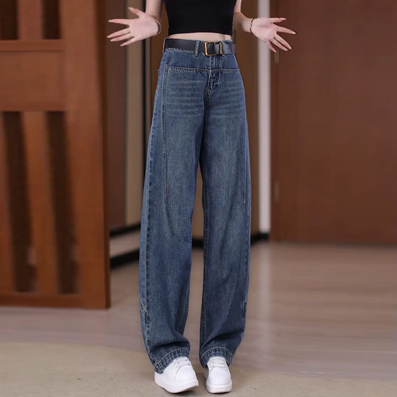 复古高腰宽松牛仔直筒弯刀裤女2025秋季新款时尚窄版镰刀阔腿裤子