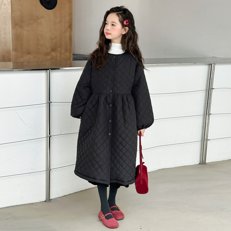 女童长款棉服冬季儿童时髦加厚连衣裙2025新款大童夹棉外套洋气
