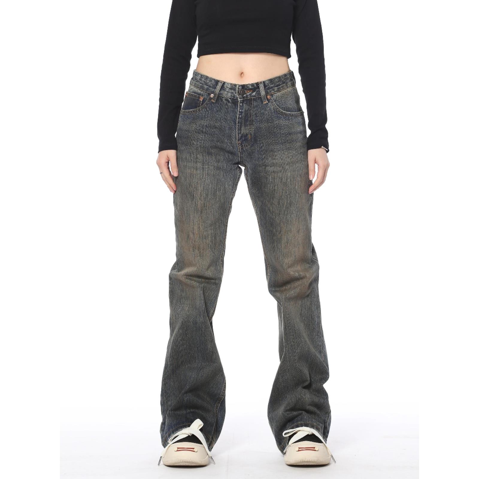 美式覆古竹节纹路做旧牛仔裤潮流废土风宽松休闲百搭阔腿裤子