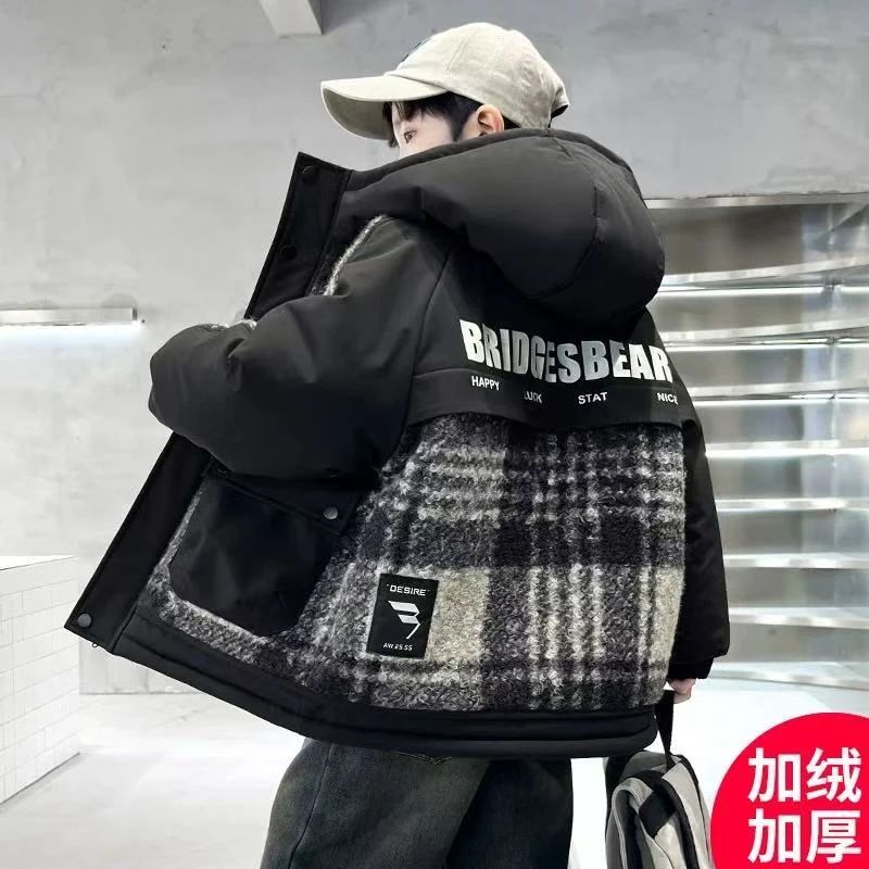 男童外套秋冬款2025新款中大儿童男孩冬季加绒加厚派克服冬装棉服